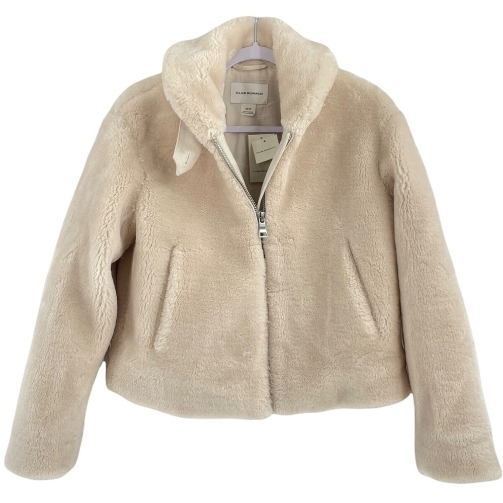 Club Monaco Novah Cropped Faux Fur Teddy Jacket Ivory Standup Collar M